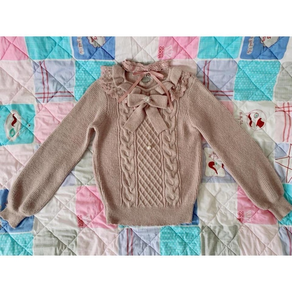 Liz Lisa pink ribbon choker knit top